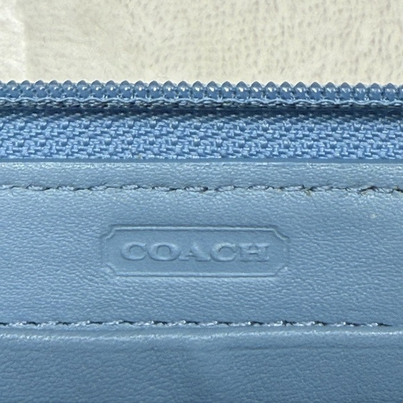 Coach Wristlet Wallet Multicolor Butterfly Print Canvas Blue Trim Zip Around - Picture 7 of 12